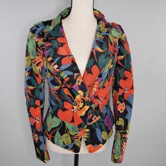 Vintage floral print padded‎ Jacket, ruffle hem, Button accentuate - Picture 1 of 16